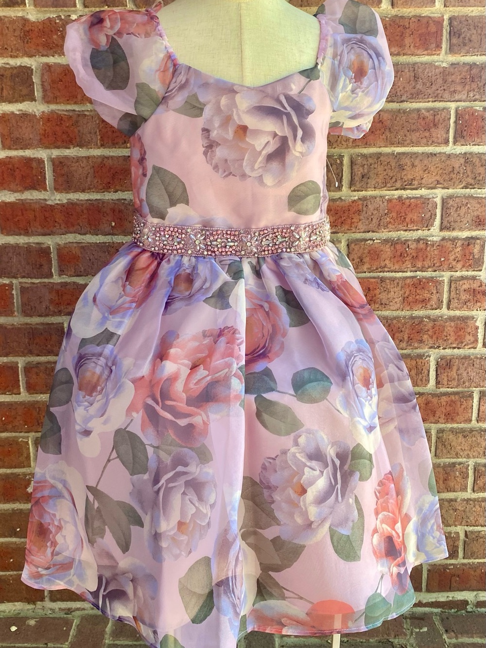 NEW Rare Editions Lavender Floral Party Dress with Beaded Waist